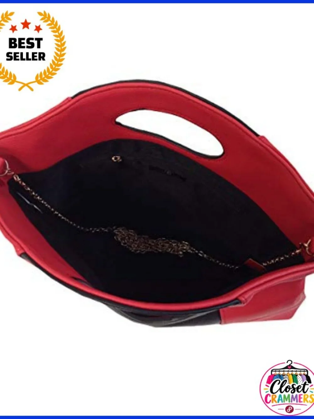 Faux Leather Fold Over Clutch with Detachable Chain